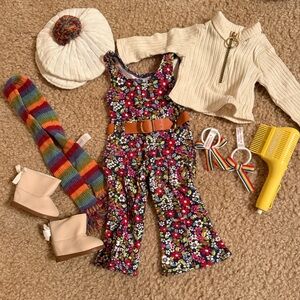 American Girl Julie Floral Jumpsuit, Hat & Scarf, and Hairstyling Accessories